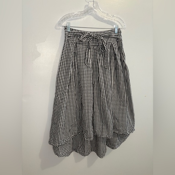 Max Studio Gingham Black White Midi Skirt Hi Low Tie Front Size 8 Lightweight - Picture 9 of 16